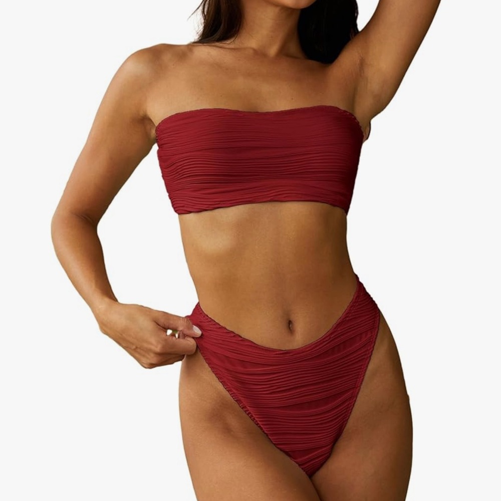 Zaful Burgundy Bandeau Bikini